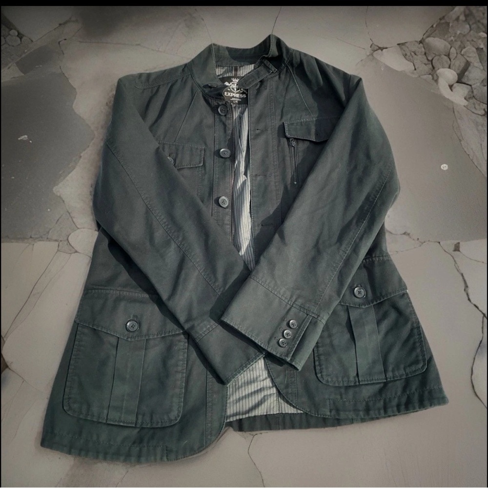 Men’s Express Black Casual Utilitarian Rugged Military Style Jacket Sz Lrg